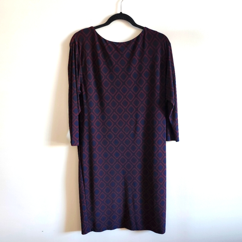 LAUREN RALPH LAUREN | US 6 Geometric Print Midi dress | maroon with blue pattern